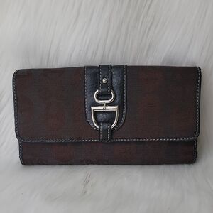 ETIENNE‎ AIGNER Brown Black Fabric Embroidered Logo Bi-Fold Snap Closure Wallet